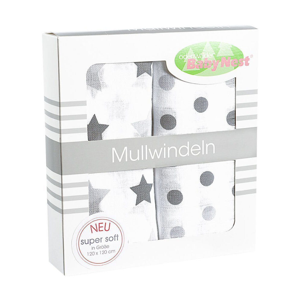 Odenwälder BabyNest Odenwälder 10085-120 Doppelmull Windeln 2er Box Sterne/Tupfen silber