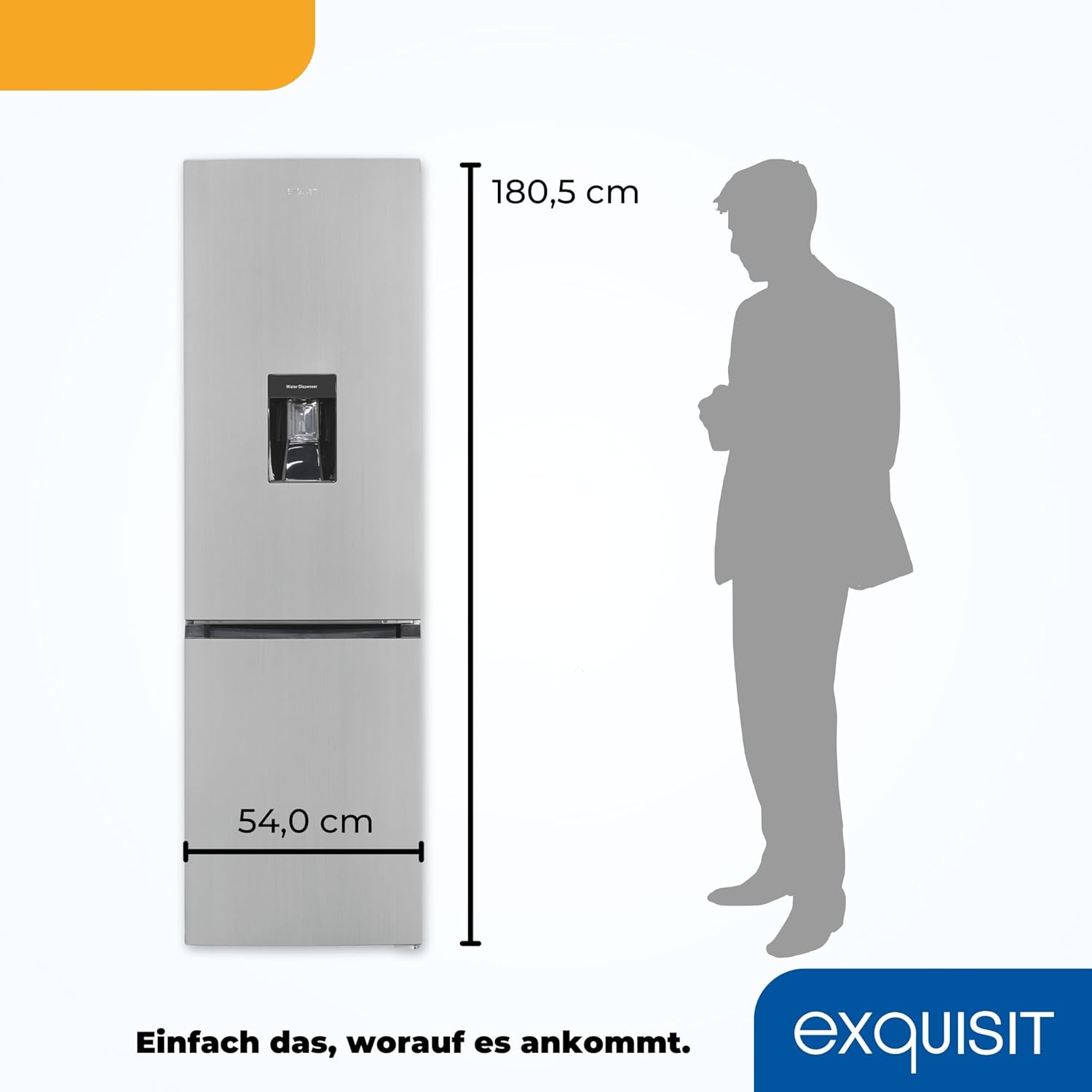 Exquisit Kühl-Gefrierkombination KGC265-70-NF-WS-040C inoxlook | 251 L Volumen | Kühl Gefrierkombination No-frost | Wasserspender | Kühlgefrierkombination freistehend