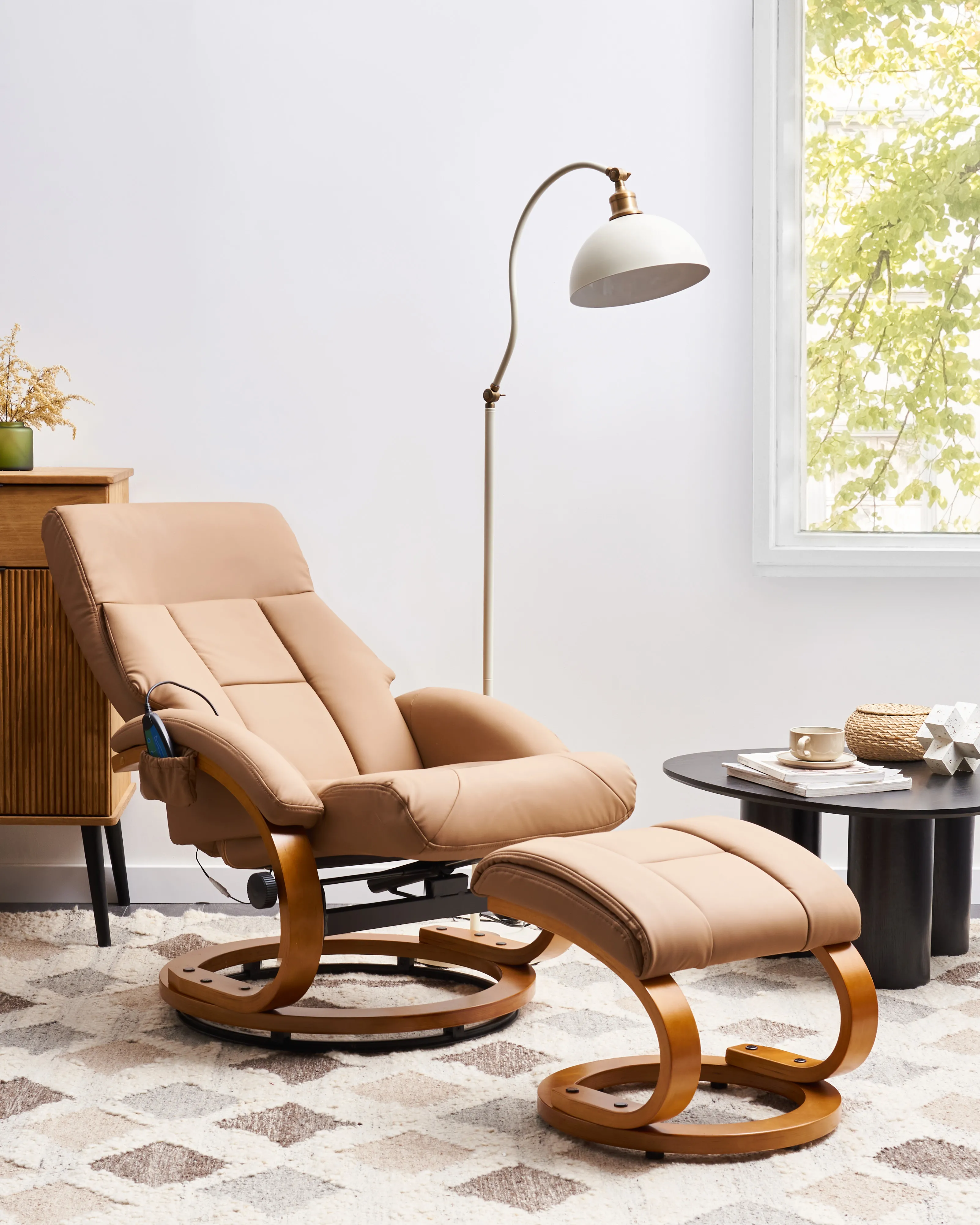 Massagestoel FORCE met voetenbank Kunstleer Zandbeige