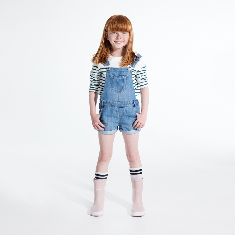 Salopette-short en jean bleue fille