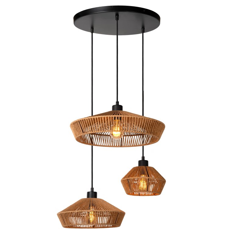 Lucide Yunkai cluster 3 hanglamp rond naturel