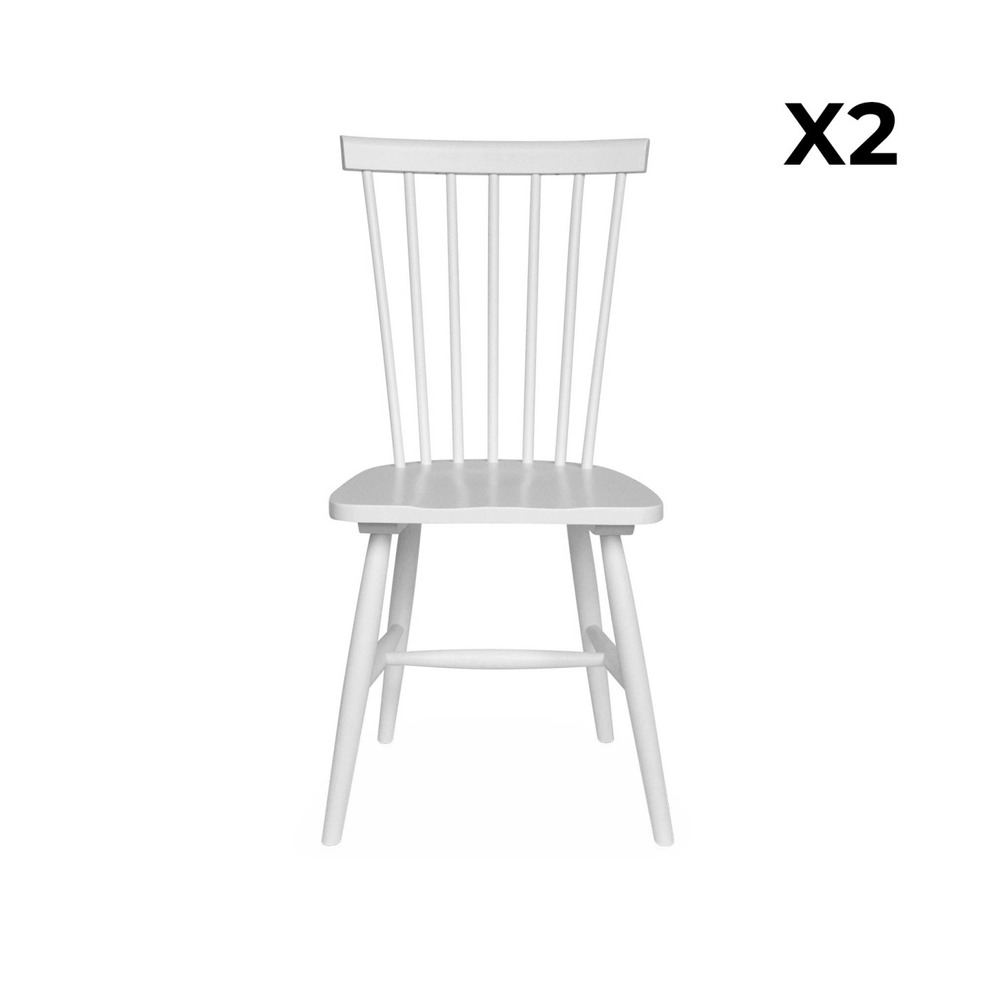 Lot de 2 chaises blanches à barreaux en bois d'hévéa. Romie. L 50.8 x p 44.2 x h 90cm.