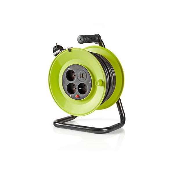 Nedis Enrolador Cabo 25MT c/ 3 Tomadas   2XUSB - PECCR25UFGN