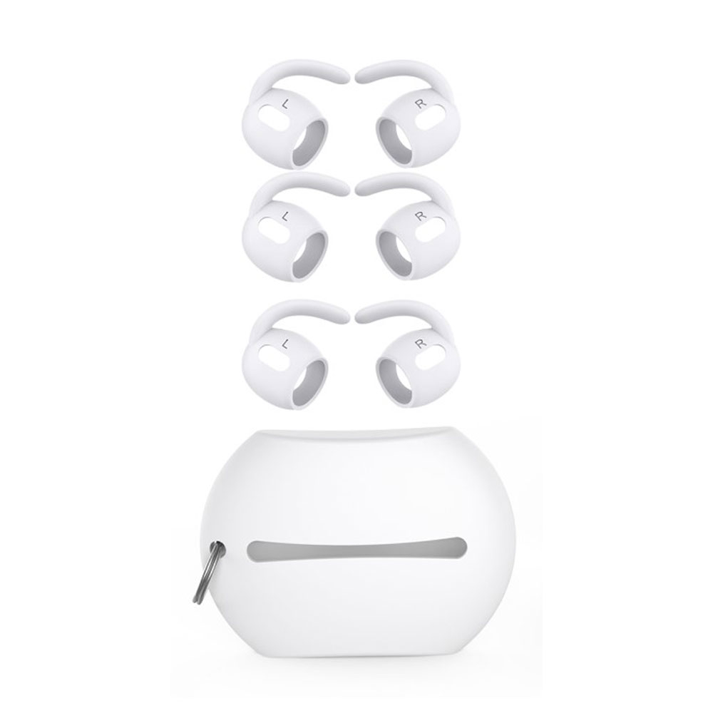 (4-tlg. Set) Gr. L AirPods Pro 2 Silikon Ohrbügel Haken Halterung - Weiss