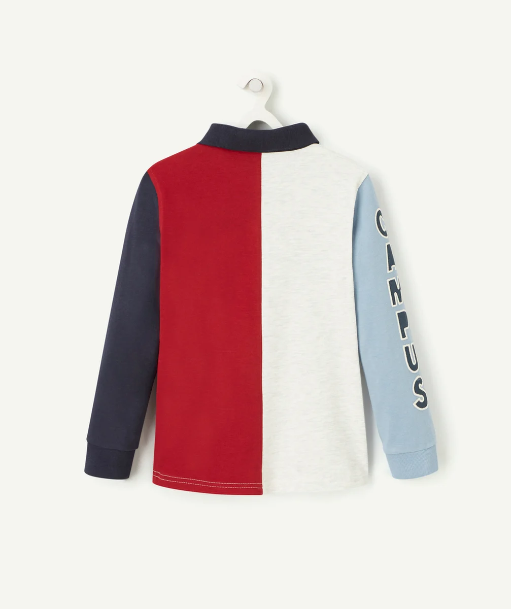 POLO GARÇON EN COTON BIOLOGIQUE COLORBLOCK AVEC MESSAGE