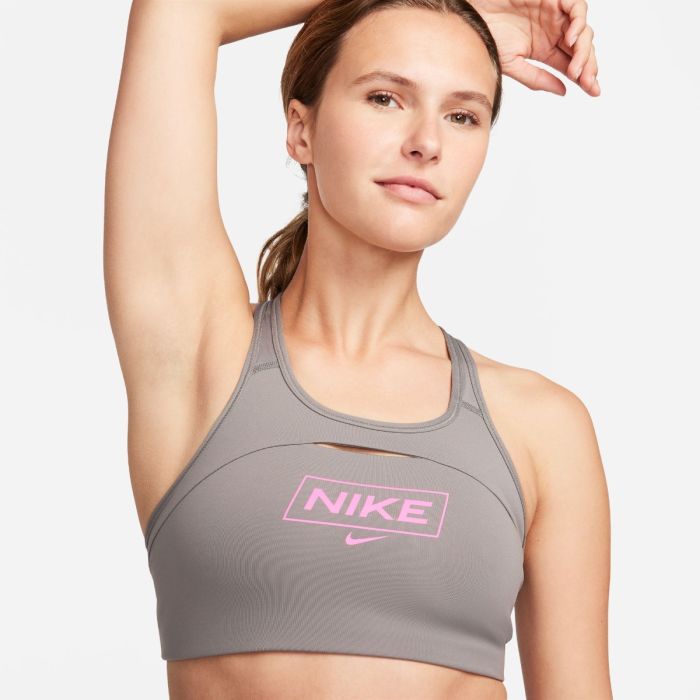Nike Dame BH Dri Fit Swoosh Medium Support Bra Grå