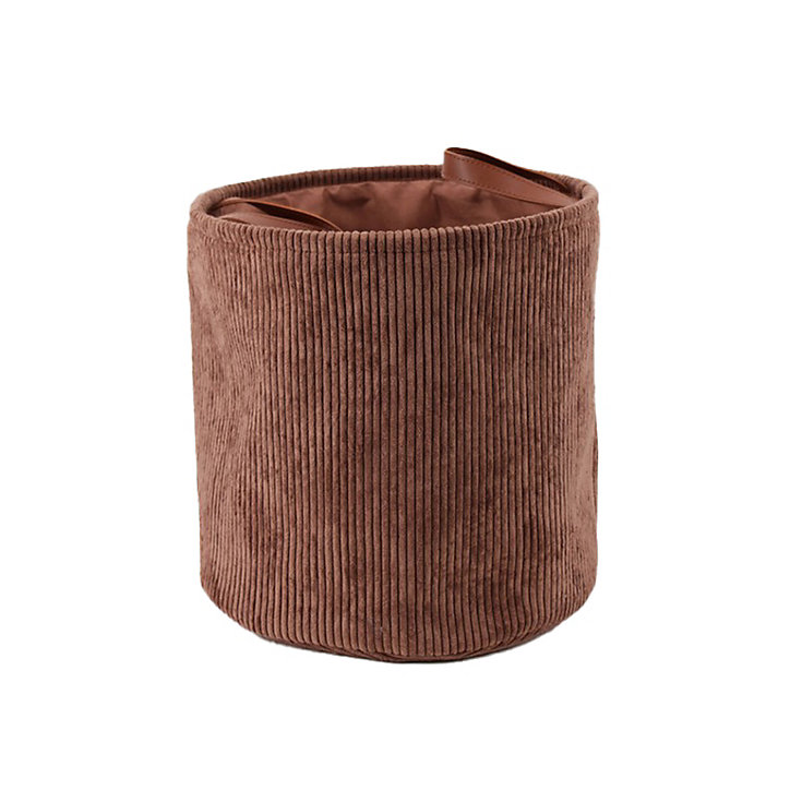 Lot de 2 paniers ronds en velours marron avec poignées