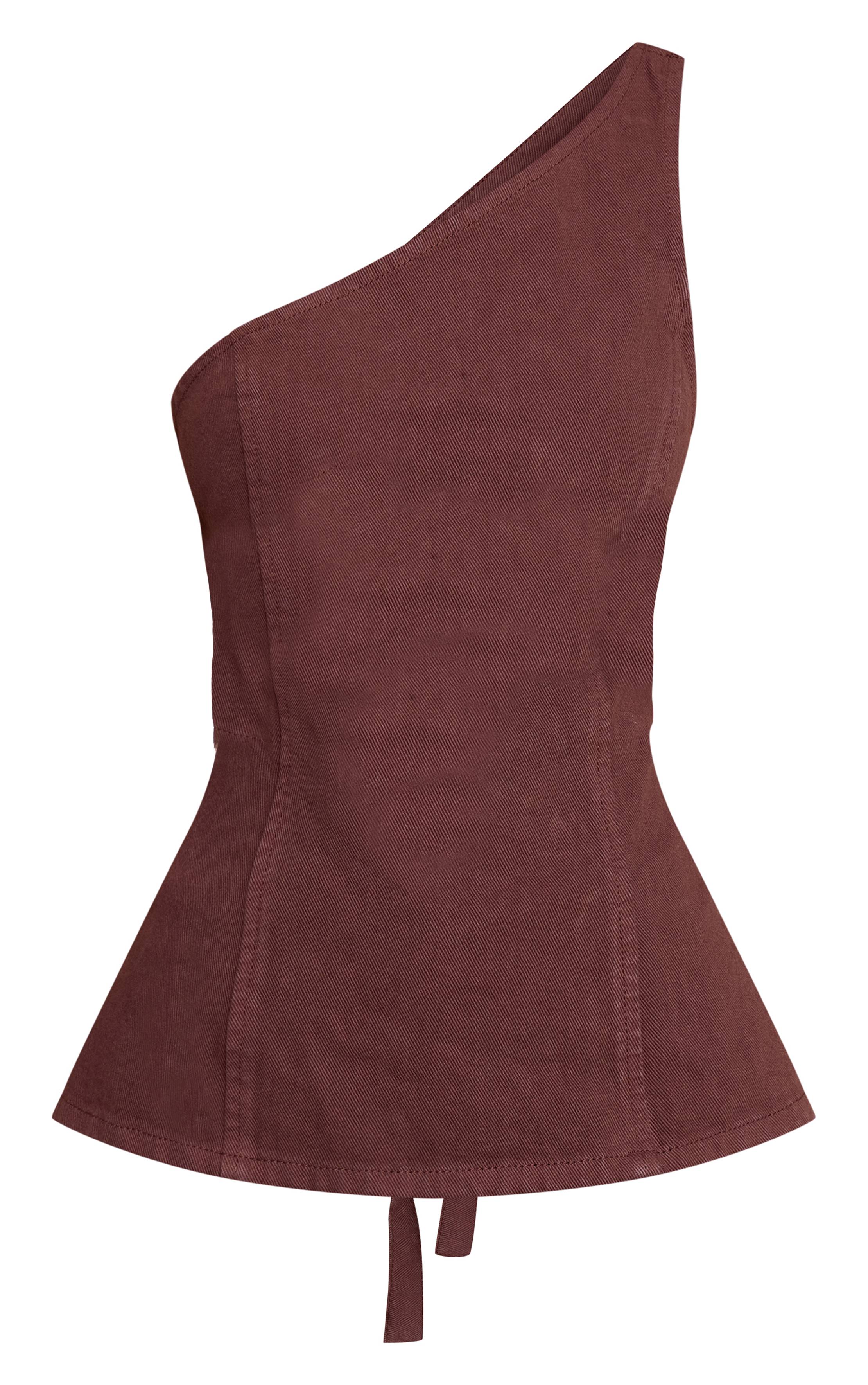Chocolat Haut En Denim Petite Asymétrique Dos Ouvert