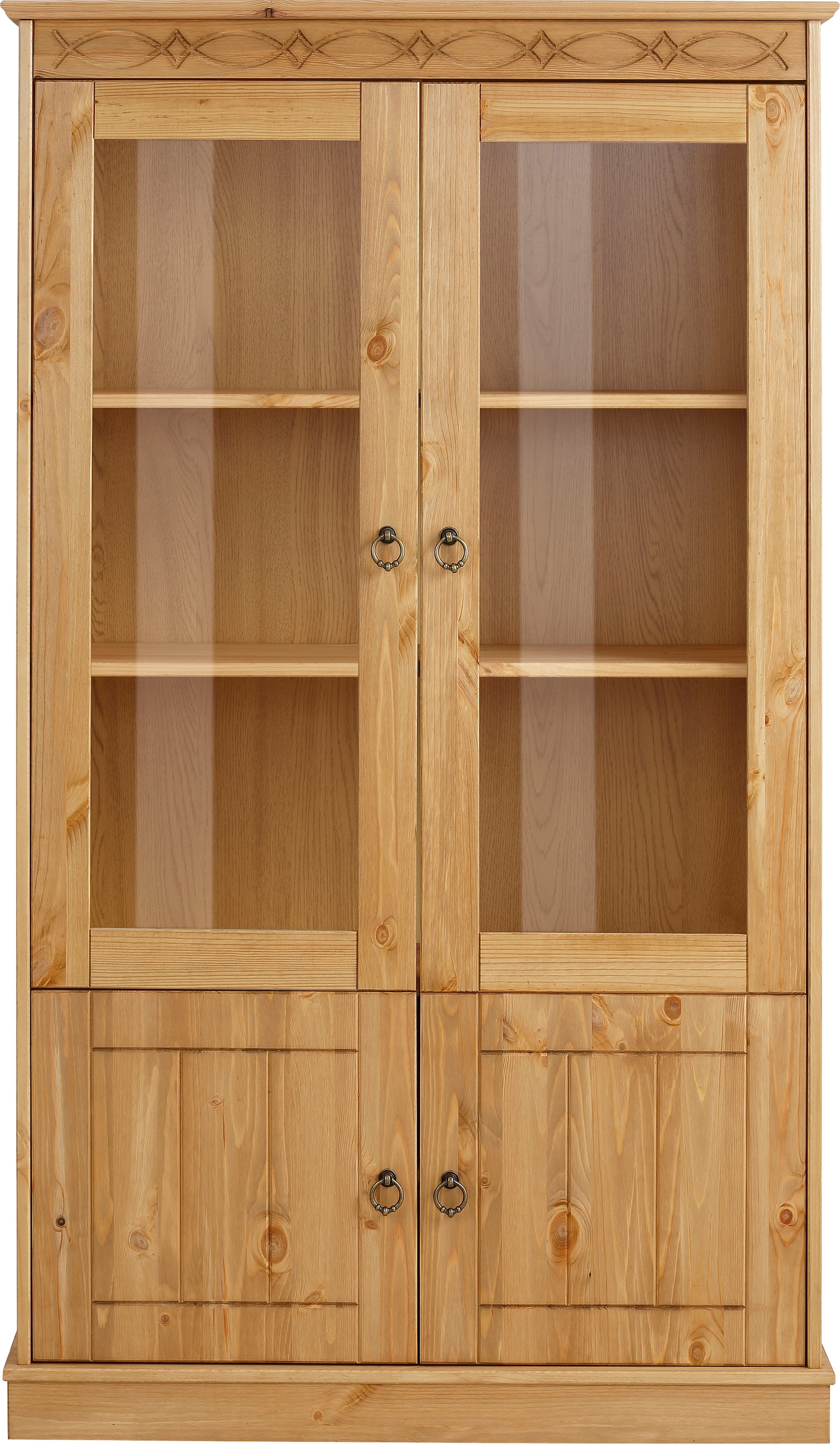 Home affaire Vitrine »Indra« aus massiver Kiefer, FSC®, Höhe 145 cm, dezentes Ornament