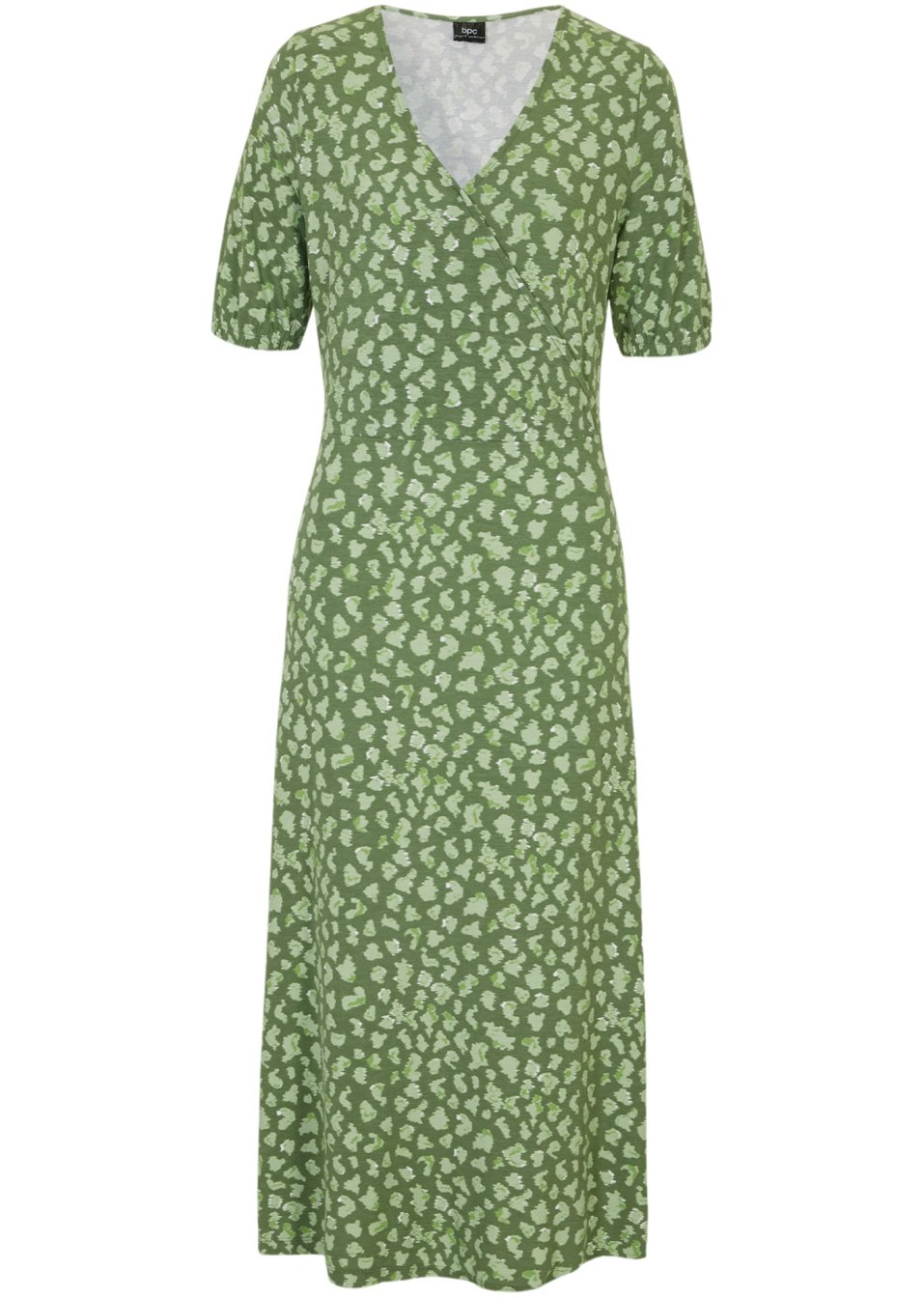 Robe midi en jersey style portefeuille, manches courtes