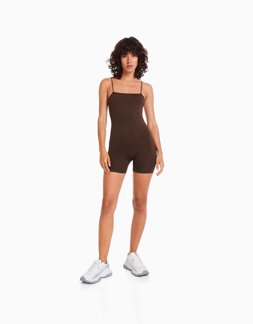 Collant de ciclismo sem costuras com alças finas e decote quadrado.
