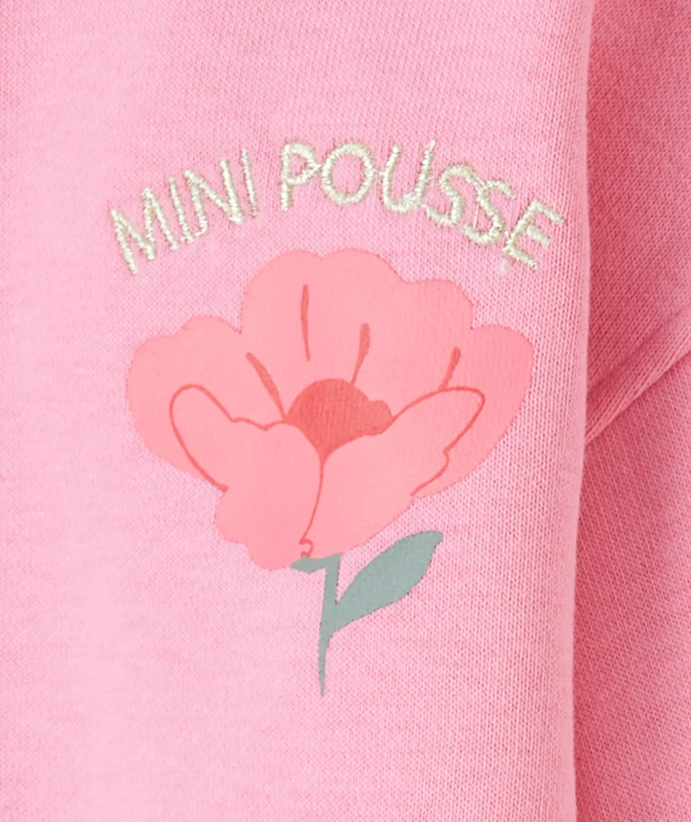 SWEAT BÉBÉ FILLE EN FIBRES RECYCLÉES ROSE AVEC MOTIF THÈME MINI POUSSE