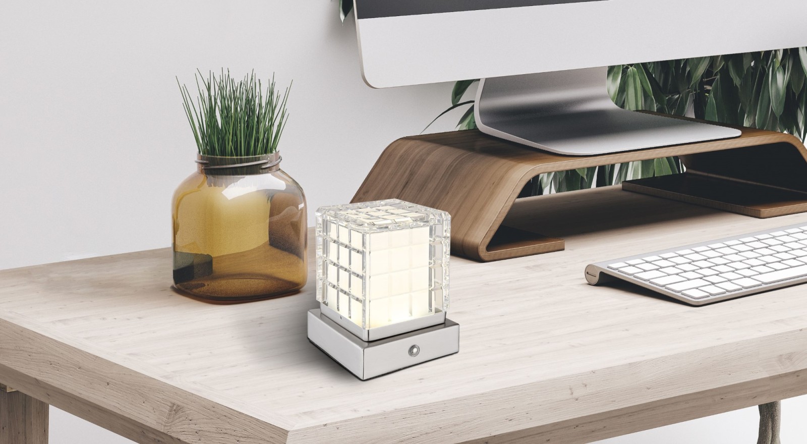 LED-Akku-Tischleuchte - nickel matt - satiniert - Touchdimmer - 10 cm