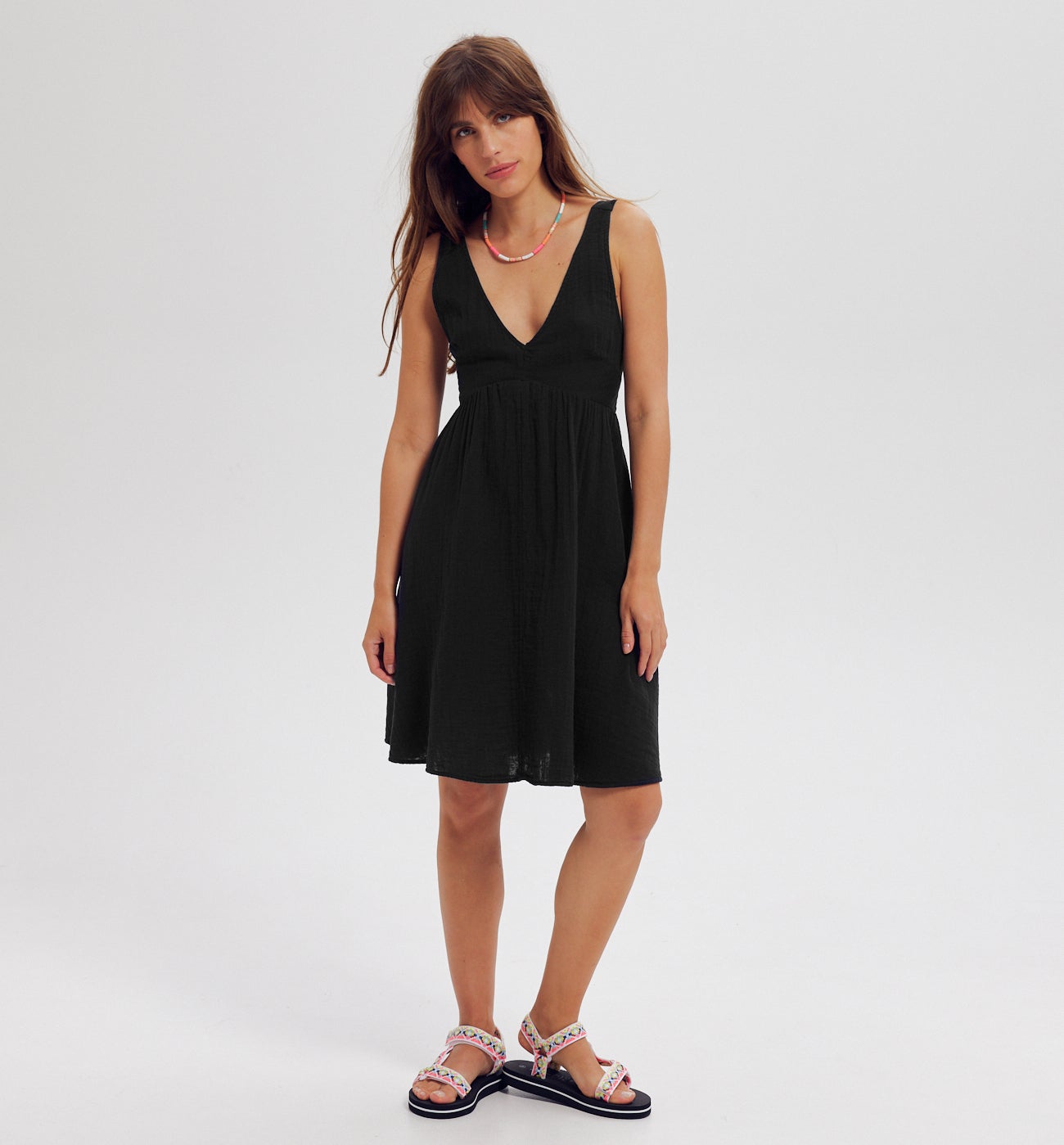 Robe dos nu en gaze de coton - Noir