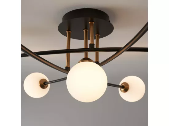 Plafonnier tendance métal noir et verre blanc - Estrela