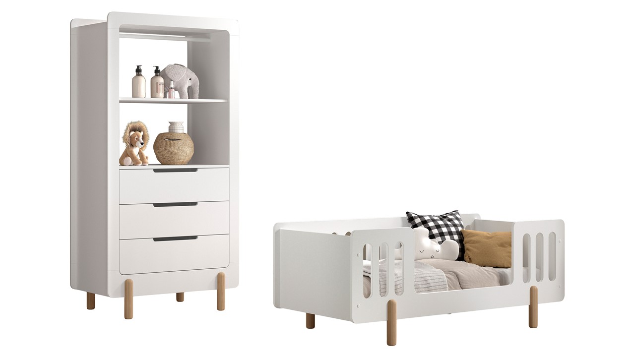 Peuterbed Smile met kast wit