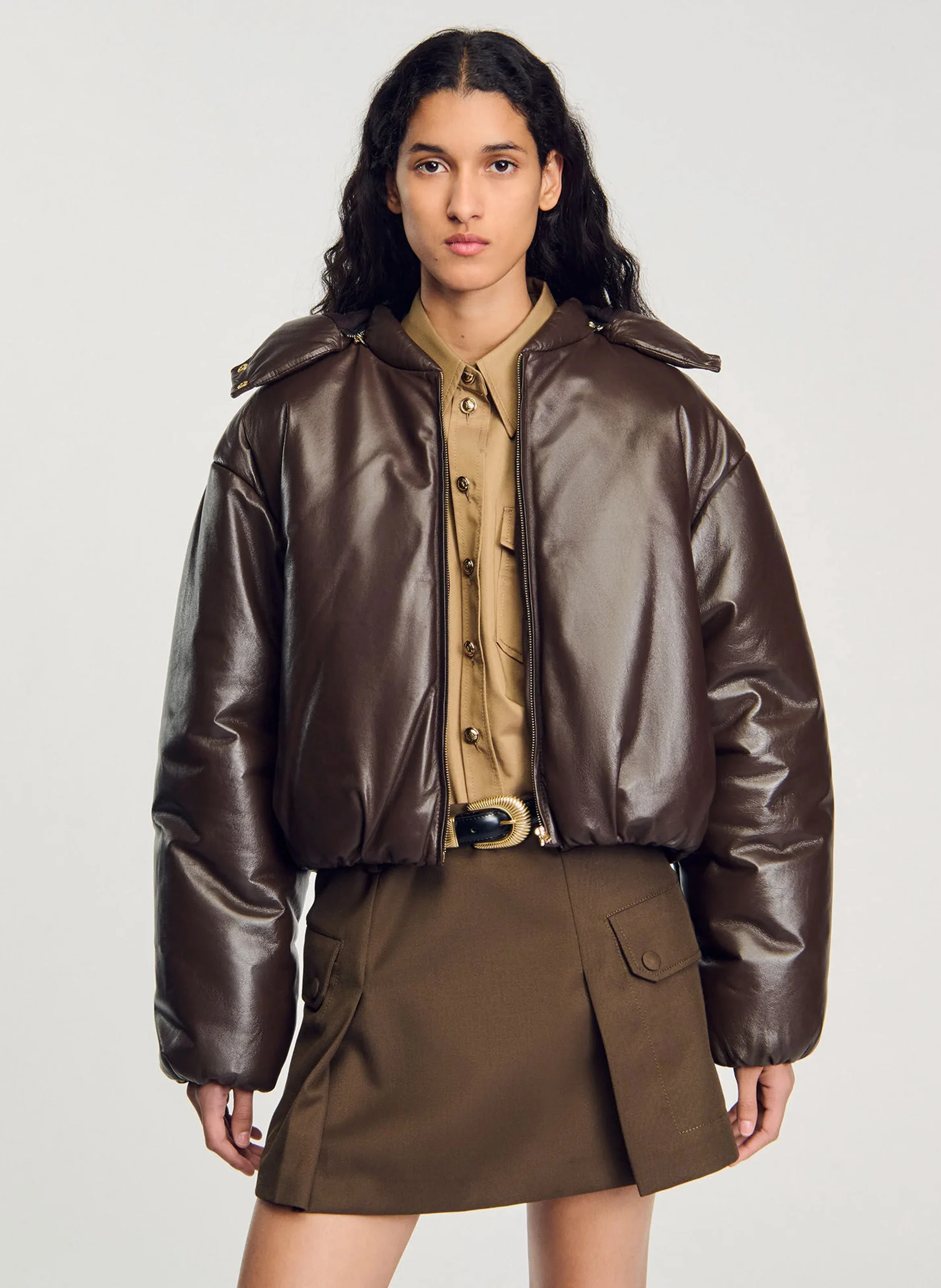 Doudoune oversize en cuir | Marron