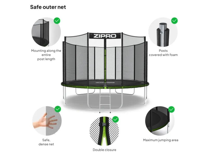 Zipro Trampolin med eksternt net 12FT 374cm   skopose