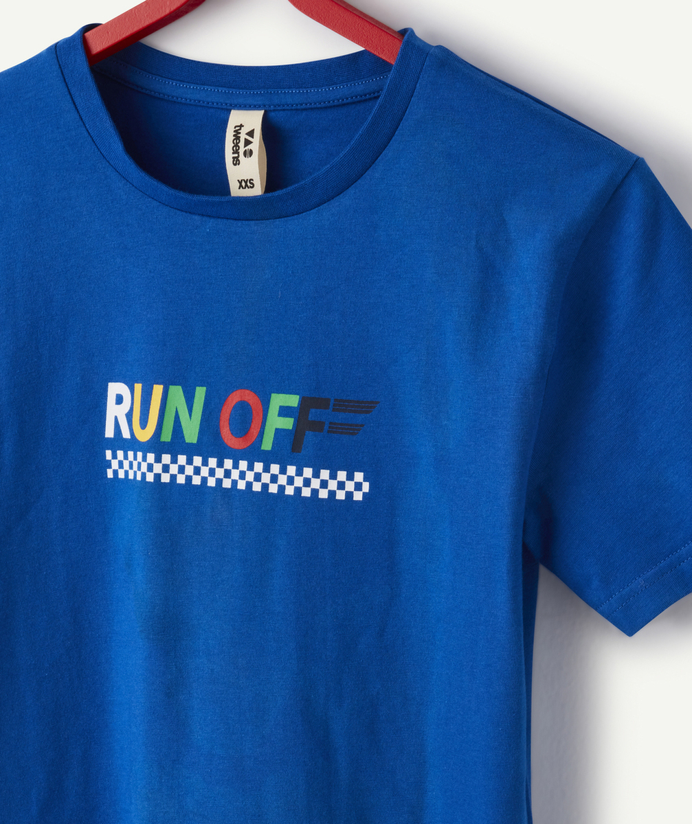 t-shirt manches courtes garçon en coton bio bleu thème racing