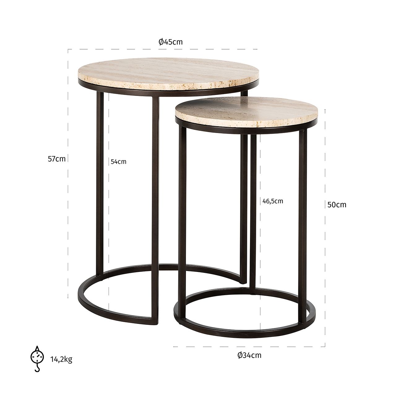 Bijzettafel set 7663 Avalon ⌀57  x H57 cm