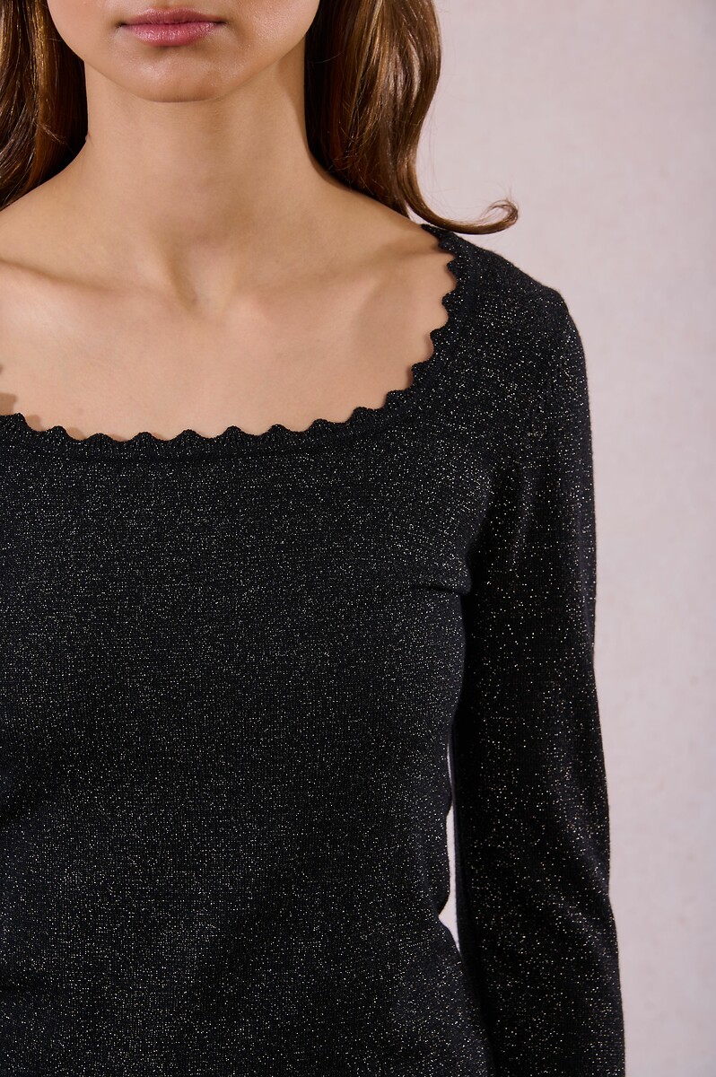 MOLLY BRACKEN<br>Suéter justo com decote quadrado ondulado