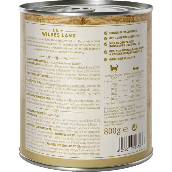 Hundefutter Adult Huhn mit Karotten, Zucchini, Wildkräutern und Distelöl