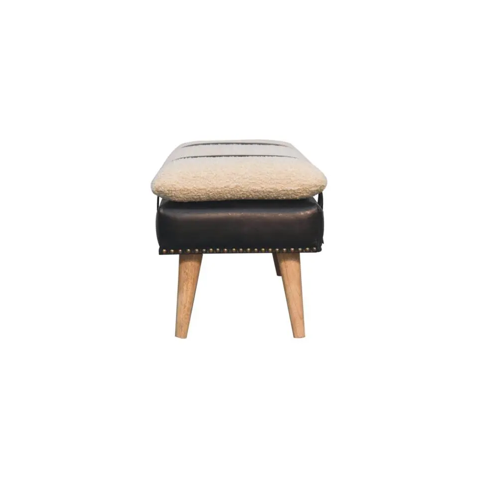 Bouclé Buffalo Hide Zwart Leren Bank, Bruin