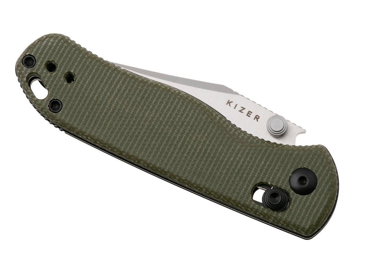 Kizer Vanguard Drop Bear 2, V3619-2KC1 Satin Nitro-V, Green Micarta, zakmes, Azo design