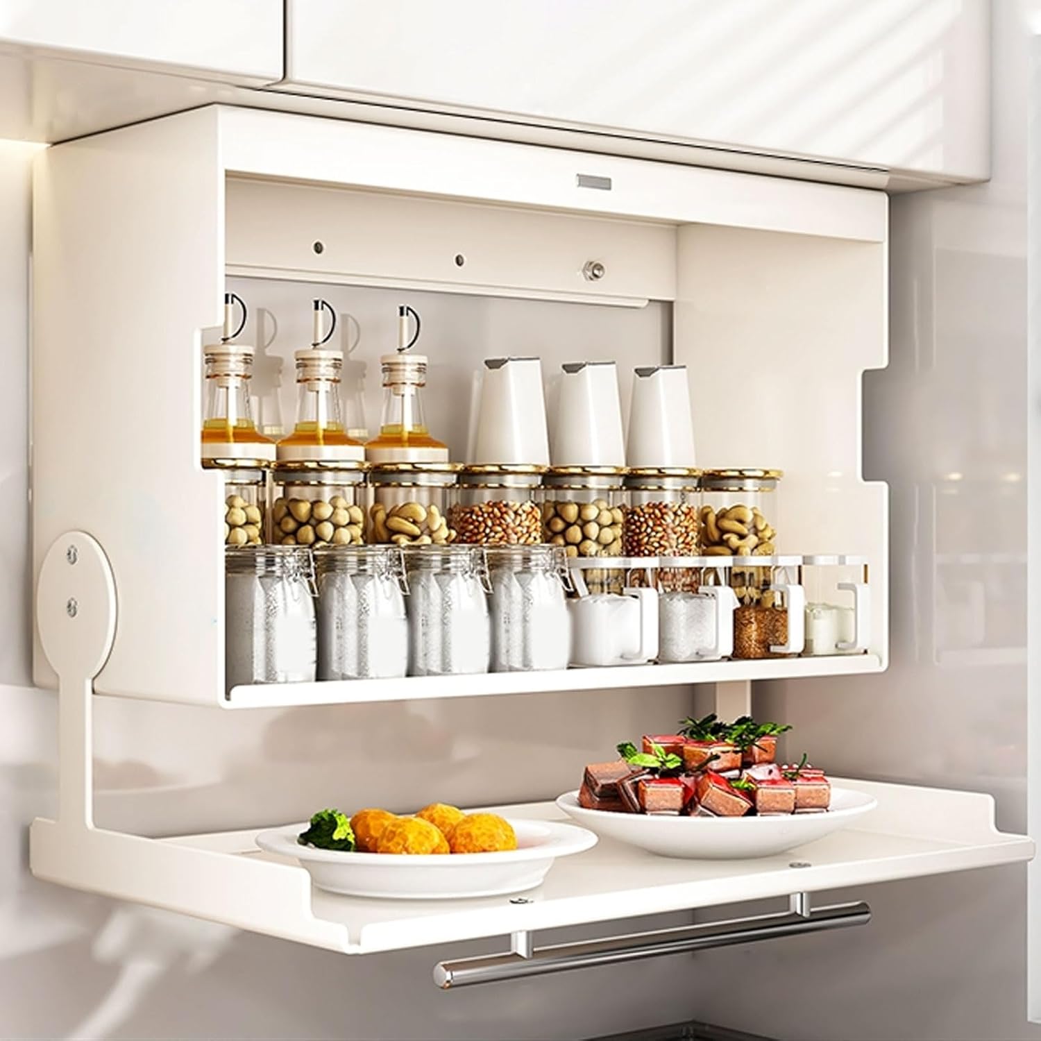 Stilvoller Wandschrank aus Metall, robuster Karbonstahl, faltbarer Deckel, 2 Installationsmodi, kompakter Badezimmer-Organizer, weiß, 40 x 19 x 39,9 cm