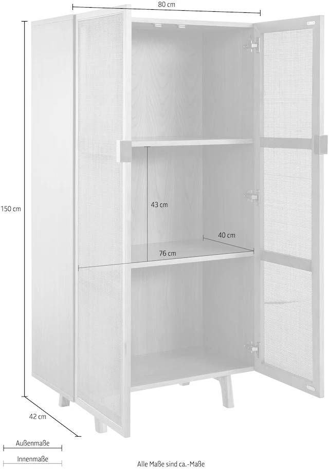 LeGer Home by Lena Gercke Highboard »Lina, TOPSELLER!, OTTOs Choice« Schrank, Kommode,  Mit Rattan Einsatz, 3 Innenfächer, teilmassiv