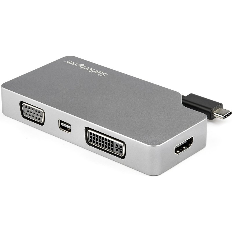 StarTech.com Adaptateur Multiport USB-C avec HDMI/VGA/Mini DisplayPort ou DVI - Convertisseur USB Type C vers HDMI 2.0 ou mDP 1.2 (4K60Hz) - VGA ou DVI (1080p) - Aluminium Gris Spatial