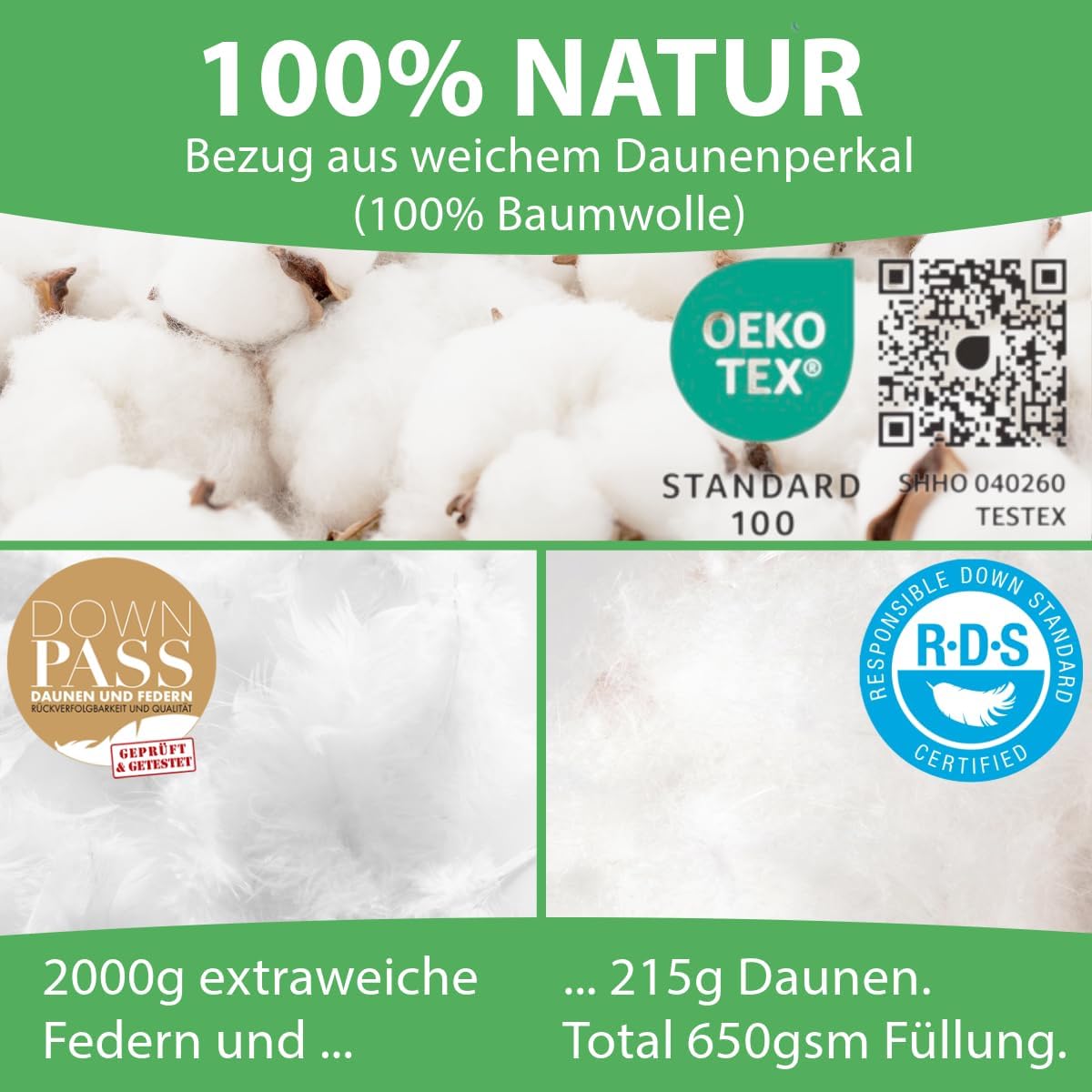 Welldora Komfort Bettdecke 155x220 Winter | 100% Extraweiche Federn & Daunen | Fachärztlich geprüft, Oeko-Tex, Allergiker | Zertifiziert für Tierwohl | Dicke extrawarme Winterdecke Daunendecke