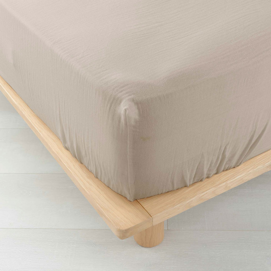 Drap housse gaze de coton ANGELIA sable 160x200cm