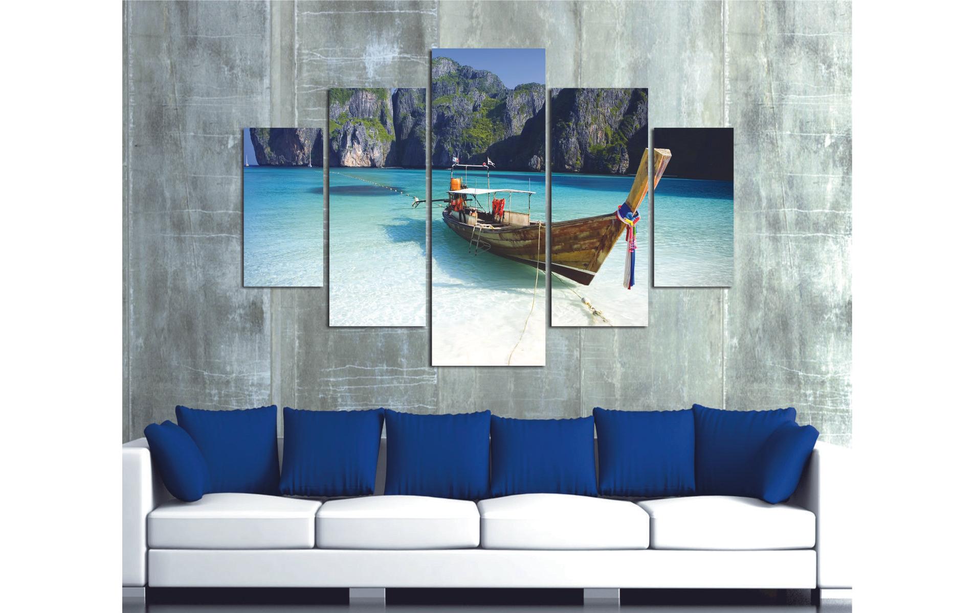 Bild Boot im Meer 5-teilig, 92 x 56 cmDekorative Wandmalerei