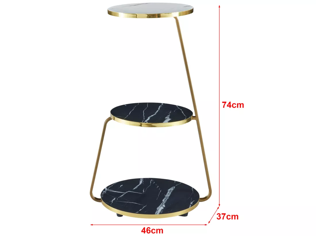 Table d'appoint Sipoo à 3 niveaux 74 x 46 x 37 cm marbre noir / marbre blanc / doré [en.casa]