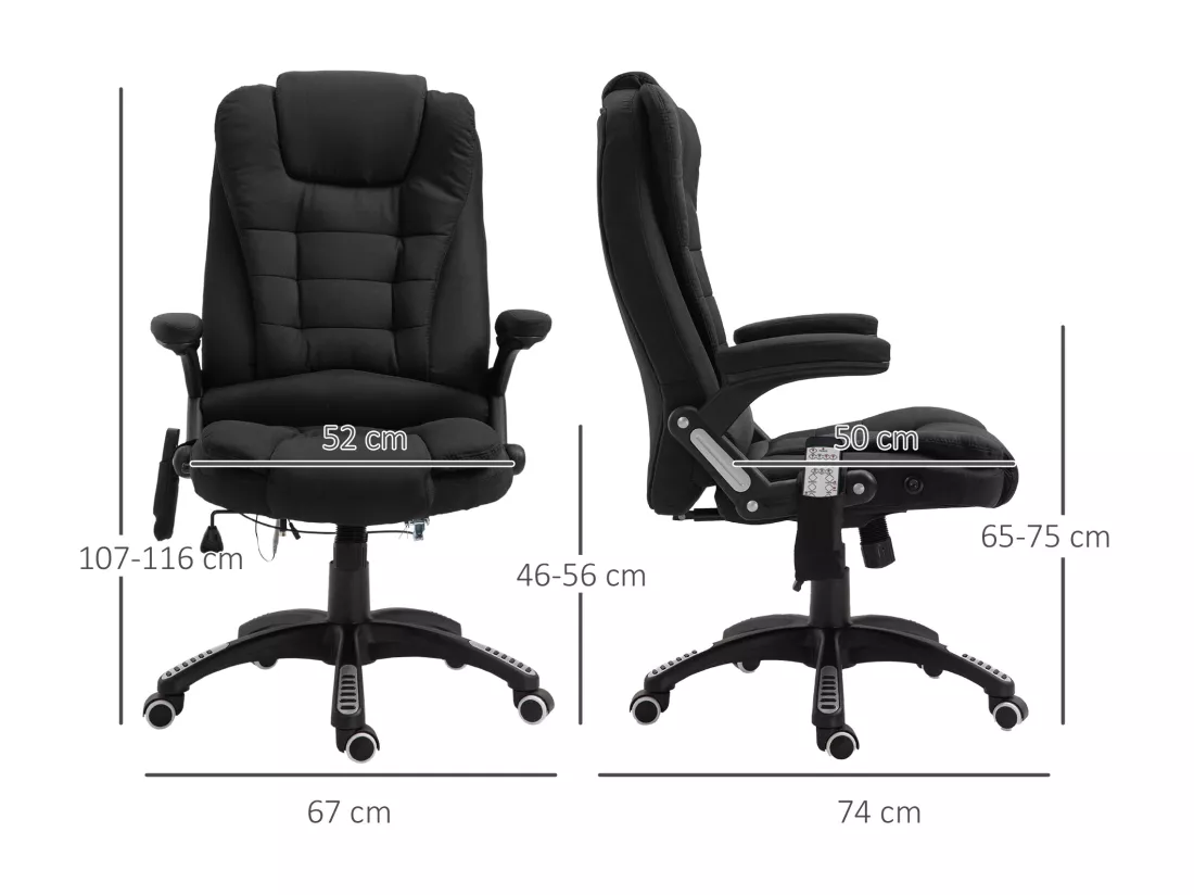 Fauteuil de bureau direction massant chauffant hauteur réglable dossier inclinable toile de lin noir