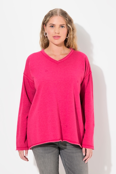 Sweatshirt, Flocksterne, Oversized, V-Ausschnitt, Langarm