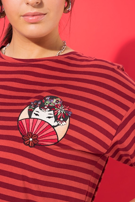 T-Shirt, oversized, Ringel, Geisha-Patch