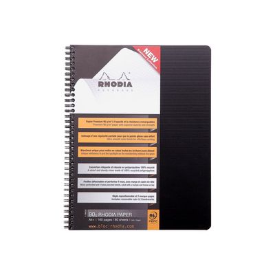 RhodiActive - Cahier à spirale A4+ (22,5 x 29,7 cm) - 160 pages - petits carreaux (5x5 mm) - noir