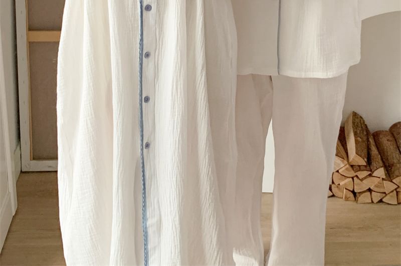 Sadelle - Koppel bijpassende pyjamajurk met contrasterende rand / pyjamaset met lange mouwen