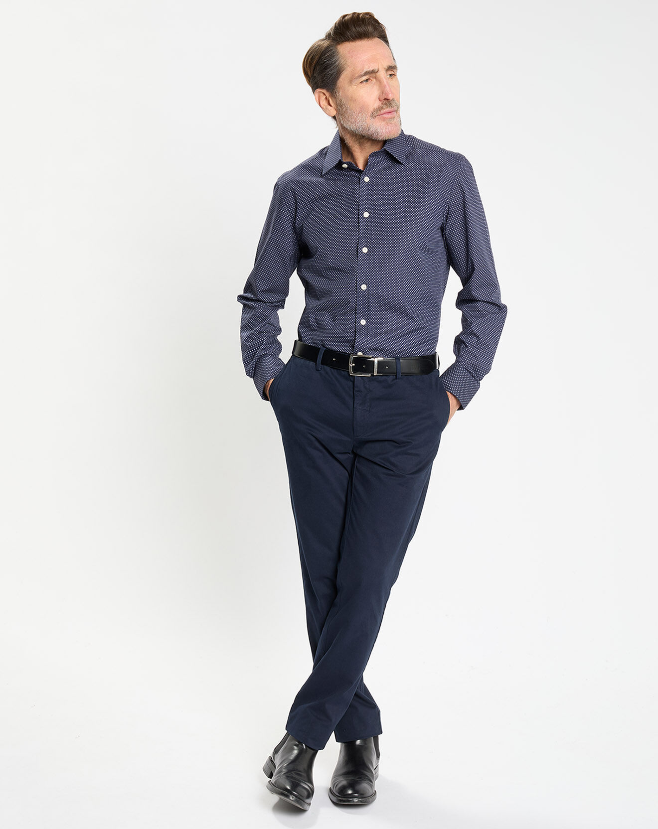 Hackett London Chemise Slim Fit à micro imprimé géométrique bleue