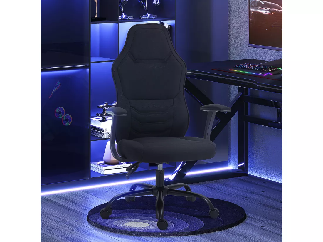 Fauteuil gamer ergonomique - chaise de bureau gaming - réglable - dossier inclinable - tissu noir