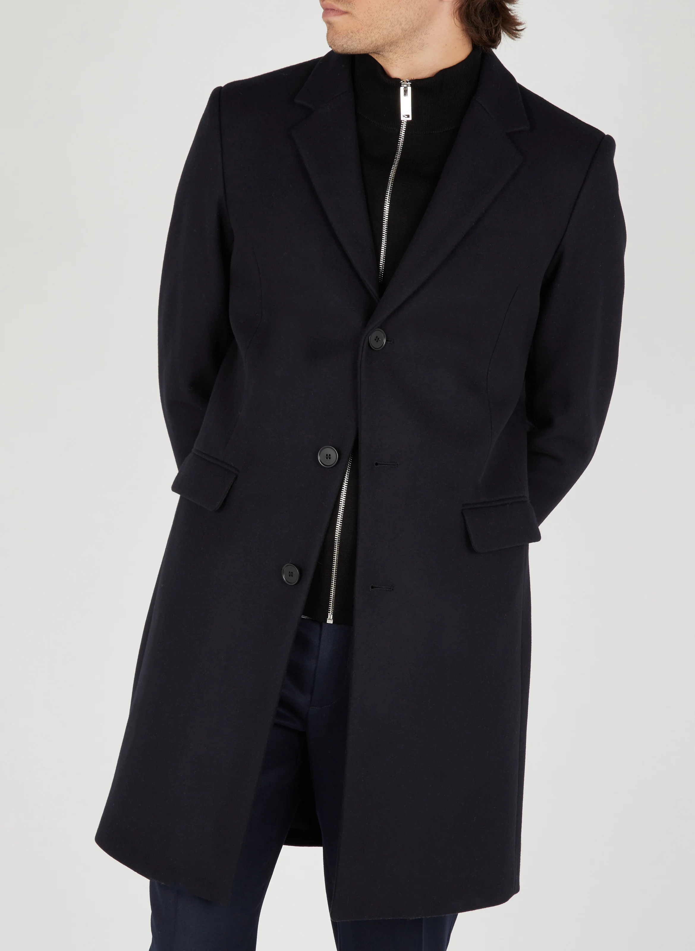 Manteau col tailleur regular-fit en laine mélangée | Bleu