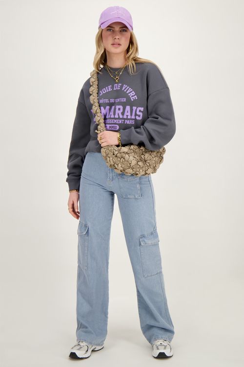 Donkergrijze sweater la joie de vivre