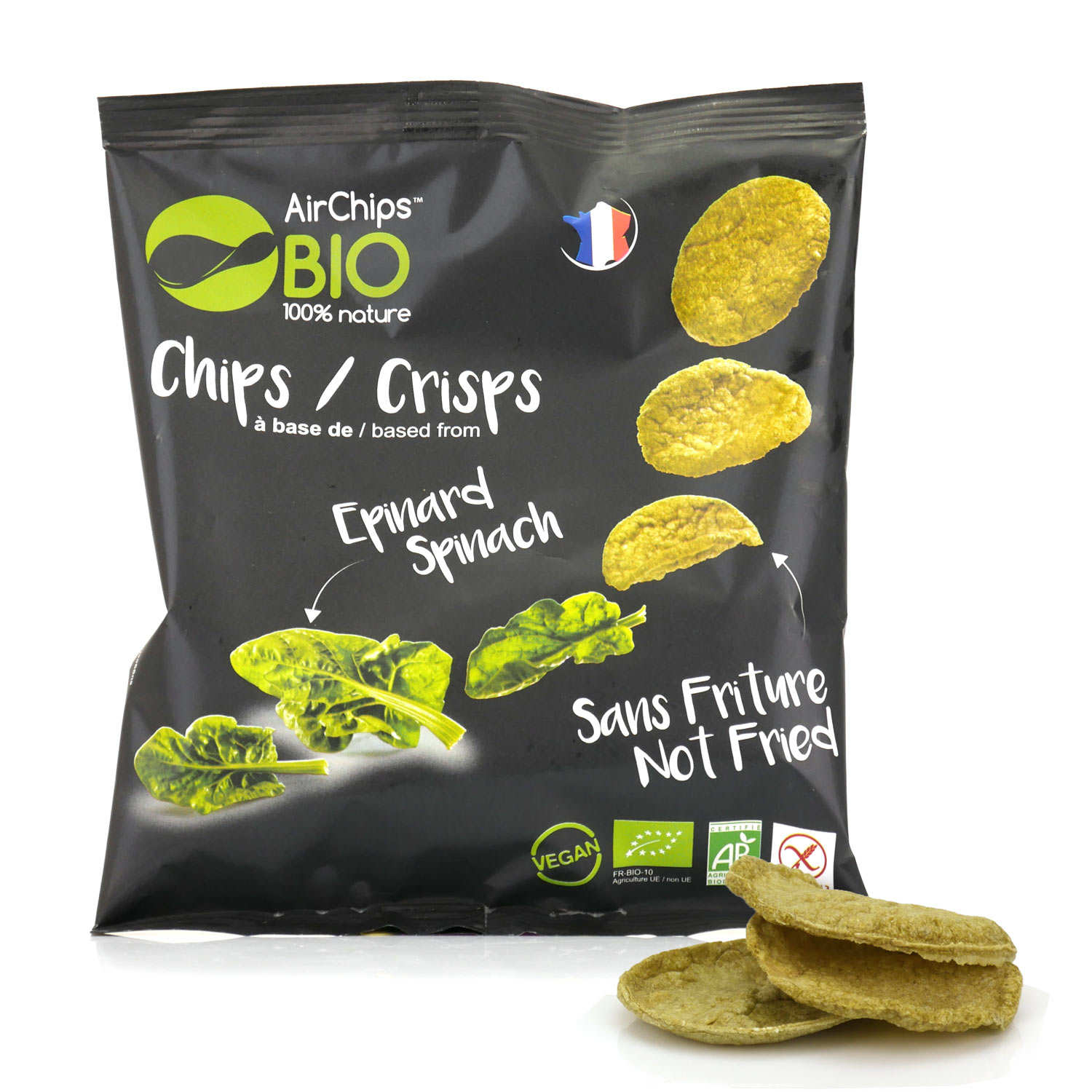 Chips aux épinards sans friture bio et vegan