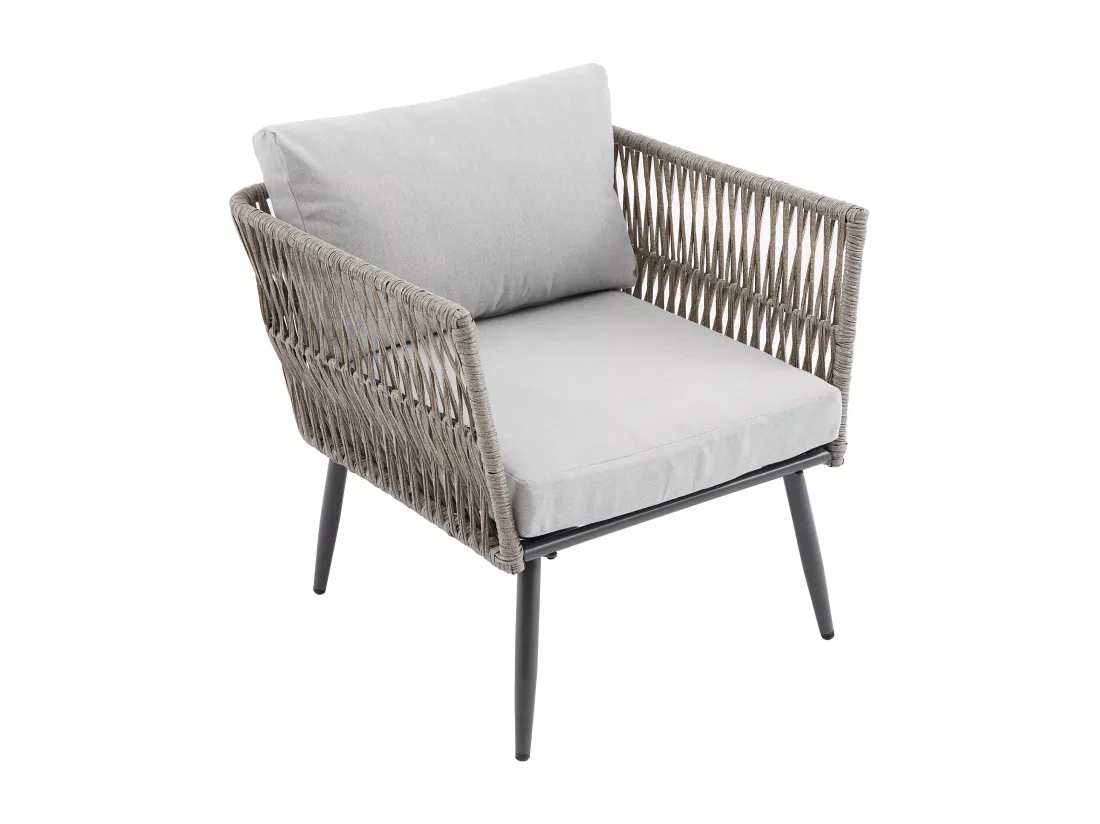 Salon de jardin, ensemble de meubles de jardin, 4 places, canapé, 2 fauteuils et table basse, extérieur, corde PE tressée, acier galvanisé, gris