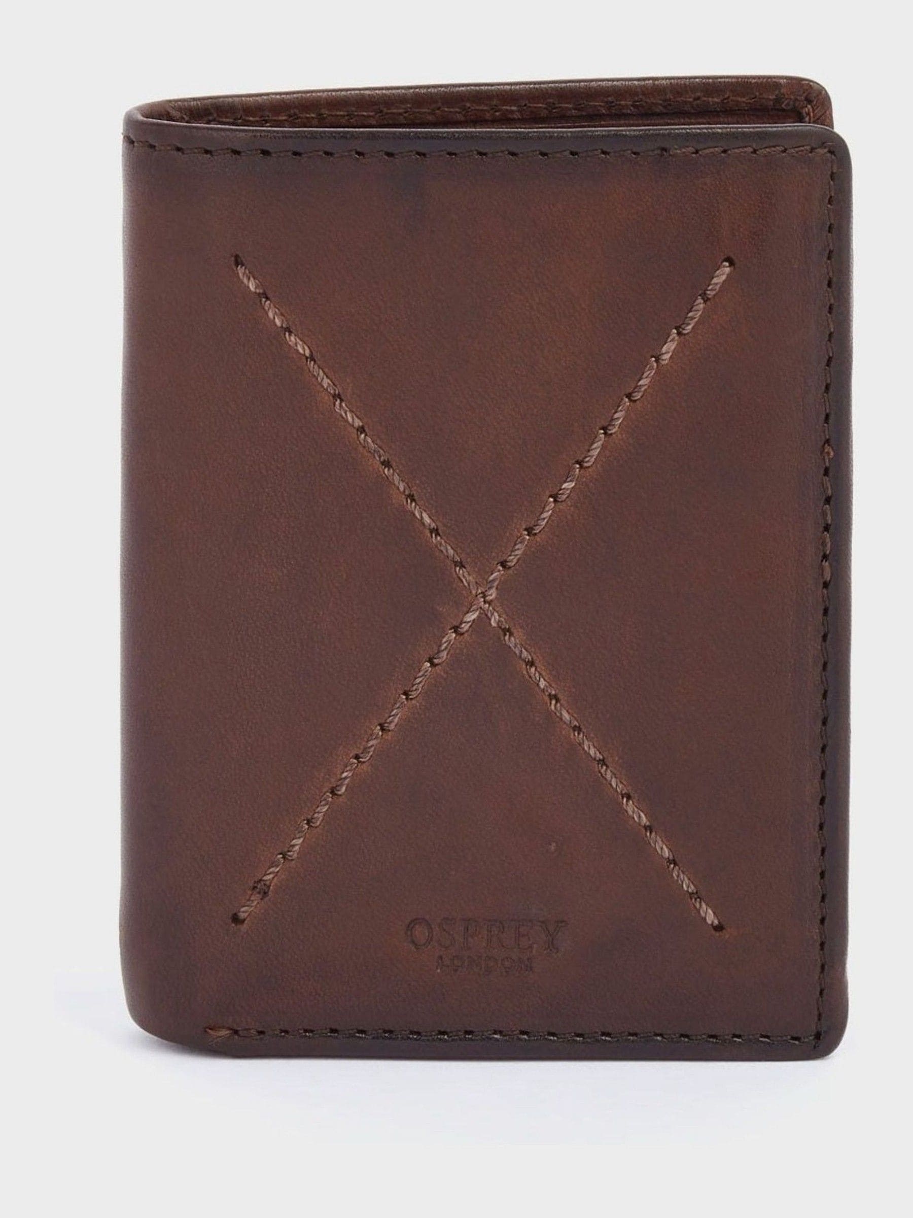 OSPREY LONDON The X Stitch Micro RFID-kaart- en muntenportemonnee van bruin leer