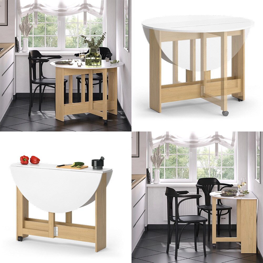 Vicco Esstisch Rondo Eiche Weiß 100 x 73 cm ausklappbar