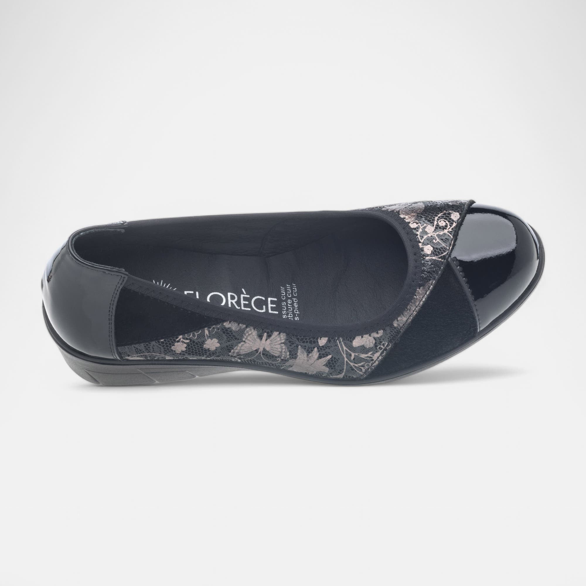 Escarpins pieds sensibles à talon compensé Femme en cuir noir