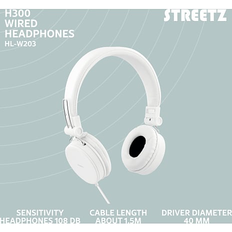 STREETZ H300 on-ear høretelefoner - hvid